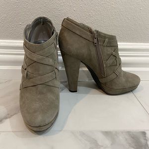 Calvin Klein gray suede ankle booties